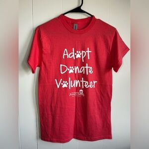 Animal Rescue “Adopt Donate Volunteer” Graphic Tee Coral Pink Size Small NWOT